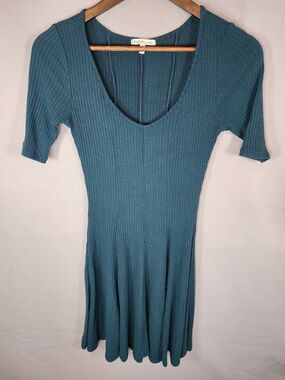 Charlotte Russe Teal Ribbed Scoop Neck Mini Dress